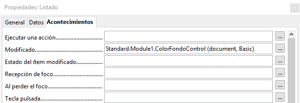 Color de fondo de un control esté condicionado a su contenido - Asignar macro al evento de control listado