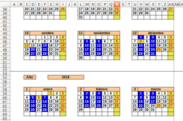 Planificador/Calendario de cursos para LibreOffice / OpenOffice