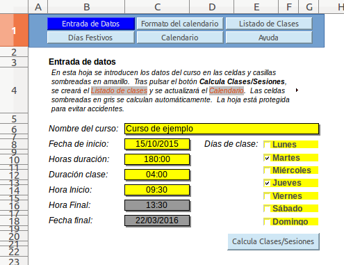 Planificador De Cursos Eventos Tareas En Calc