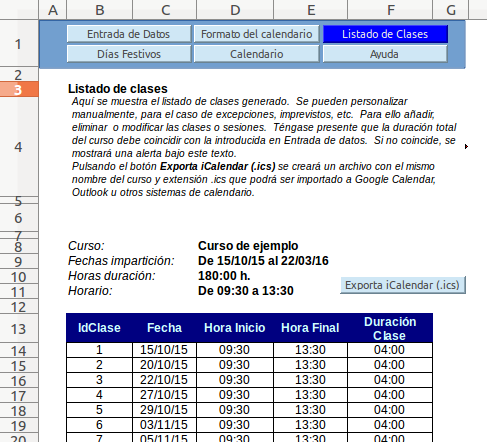 Planificador De Cursos Eventos Tareas En Calc