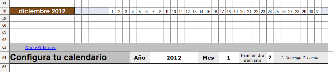 Plantilla Calendario Anual configurable para OpenOffice Calc