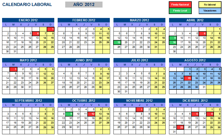 Plantilla Calendario Laboral Generico para OpenOffice y LibreOffice Calc