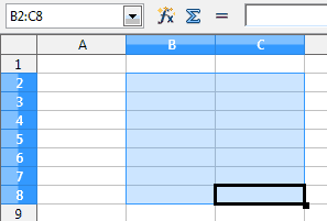 Seleccionar rangos de celdas en Calc