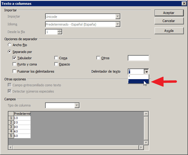 Convertir valores importados como texto en OpenOffice Calc