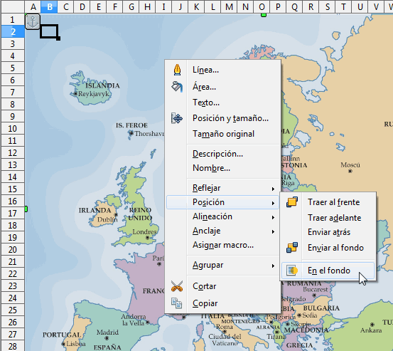Enviar la imagen al fondo de la hoja en Calc