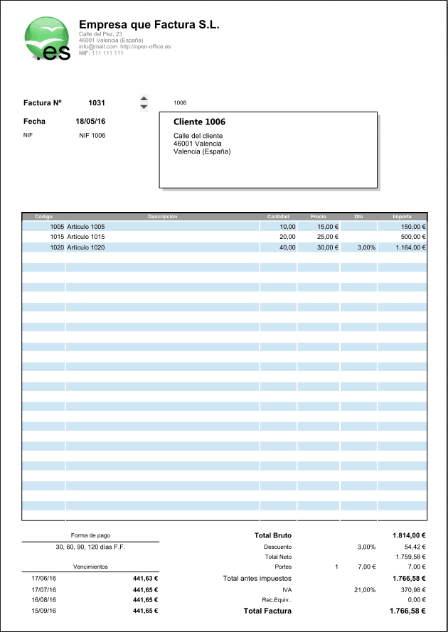 Modelo para emitir facturas en OpenOffice / LibreOffice Calc