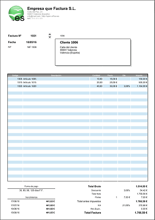 Modelo de factura para OpenOffice LibreOffice Calc