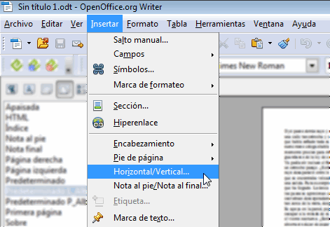 Opción del menú Insertar para la extensión Alba en OpenOffice Writer
