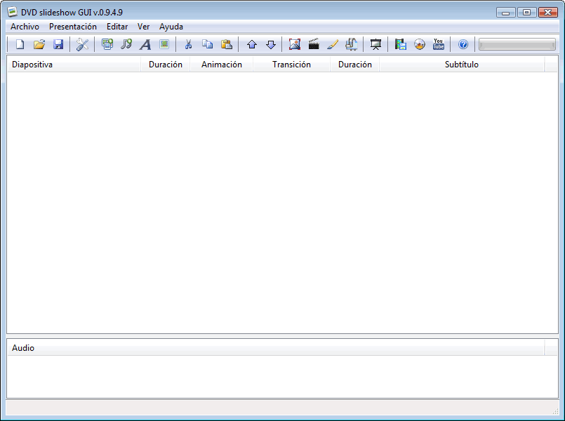 Pantalla inicial de DVD SlideShow GUI en su versión 0.9.4.9