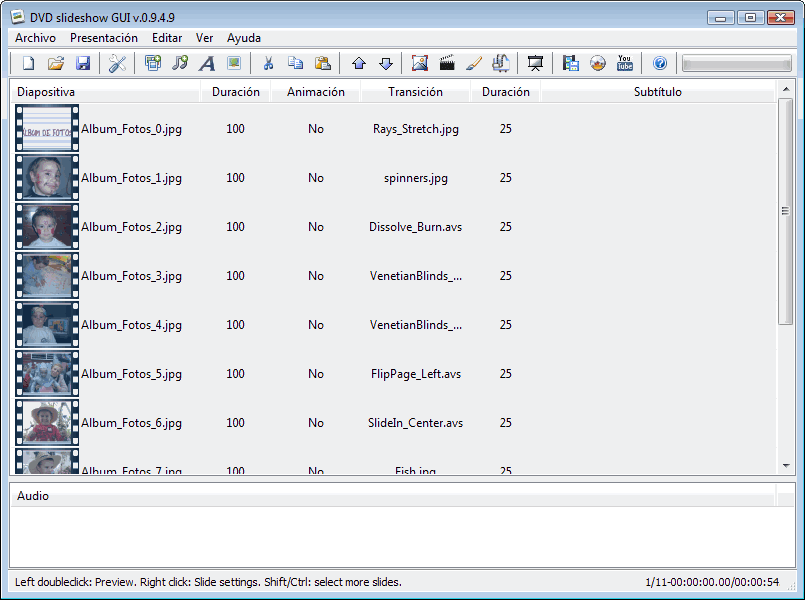 La presentación de OpenOffice Impress importada a DVD SlideShow GUI