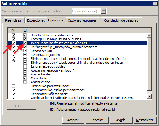 Desactivar la conversión automática a mayúsculas en OpenOffice Writer