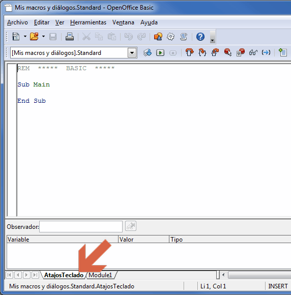 Editor de Basic con el módulo AtajosTeclado