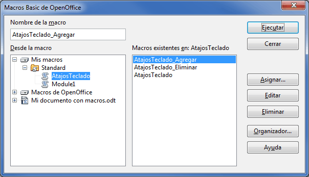 Organizador de macros para copiar el módulo al documento