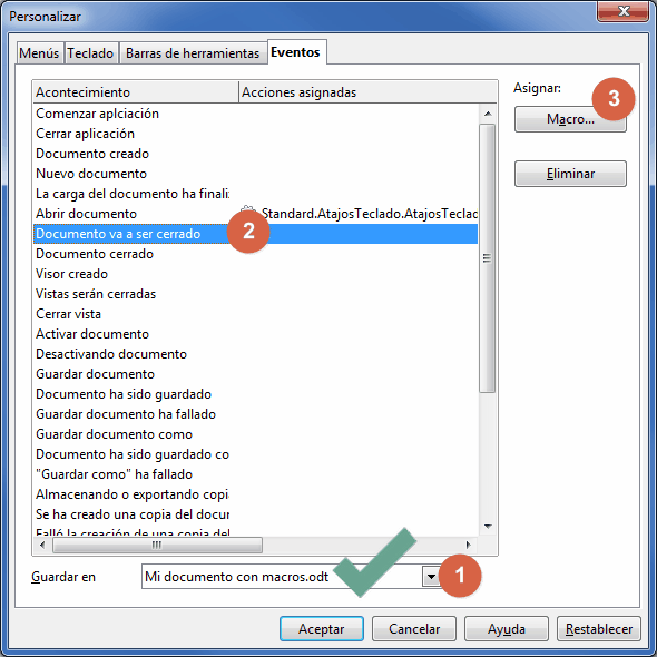 Diálogo Personalizar con el botón Macro para elegir el módulo