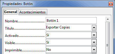 Editar las propiedades de un botón en Writer