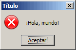 Ventana MsgBox con icono de error y el título «Título»