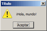Ventana MsgBox con icono de advertencia y el título «Título»