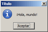 Ventana MsgBox con icono de información y el título «Título»