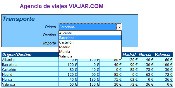 Uso de controles de formulario y función ÍNDICE en Calc