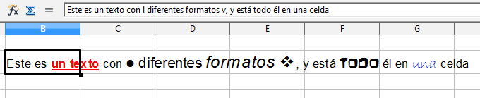 Aplicar varios formatos al texto de una celda en Calc