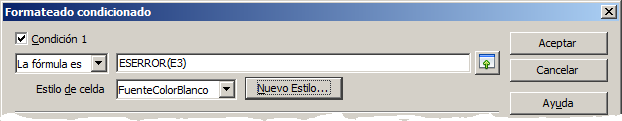 Diálogo Formato condicional con la función ESERROR y un estilo nuevo