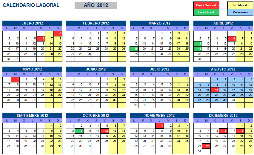 Plantilla Calendario Laboral Genérico para OpenOffice Calc