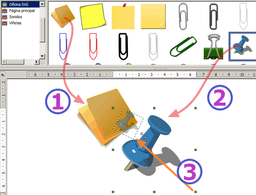 Imágenes del clipart de oficina colocadas en su posición