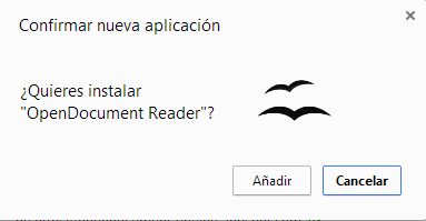Confirmación para instalar OpenDocument Reader en Chrome