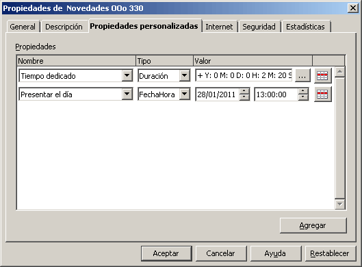 Propiedades del archivo personalizadas en documentos OpenOffice