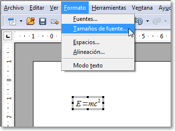 Diálogo Tamaños de fuente de Math