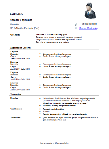 Plantilla de Currículo (curriculum, CV u hoja de vida) para OpenOffice Writer