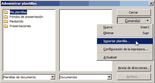 Importar plantillas a las carpetas de plantillas de OpenOffice