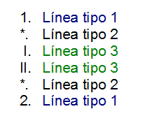 Estilos de lista con texto coloreado, combinando números, viñetas y numeración romana para OpenOffice Writer