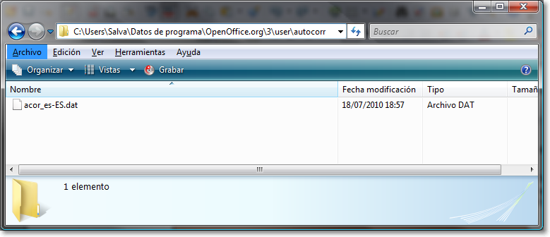 ¿Donde residen las definiciones de Autocorrección del usuario?